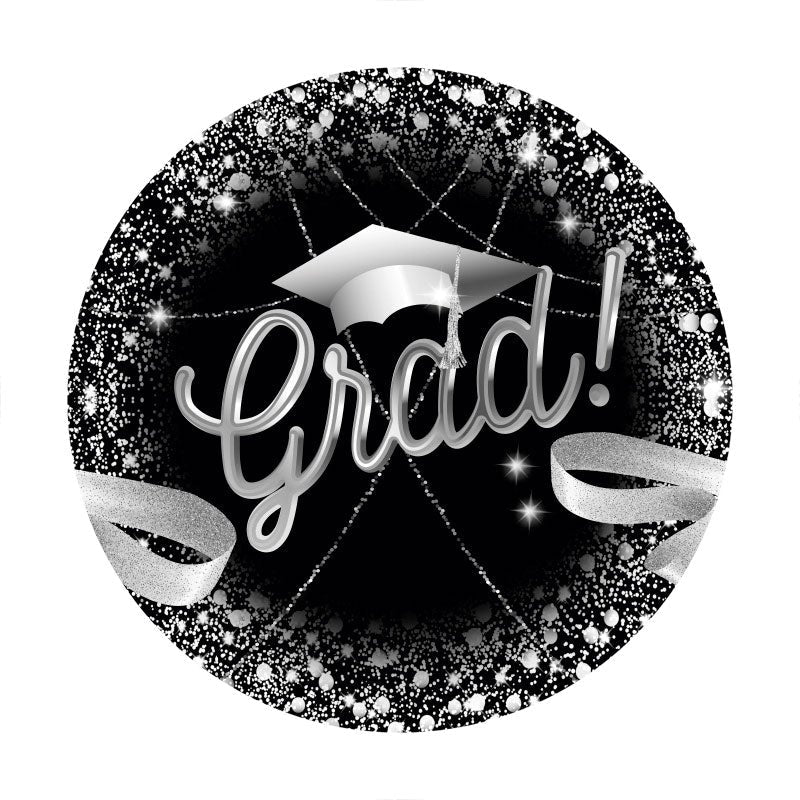 Aperturee Sliver Black Glitter Round Graduation Backdrop