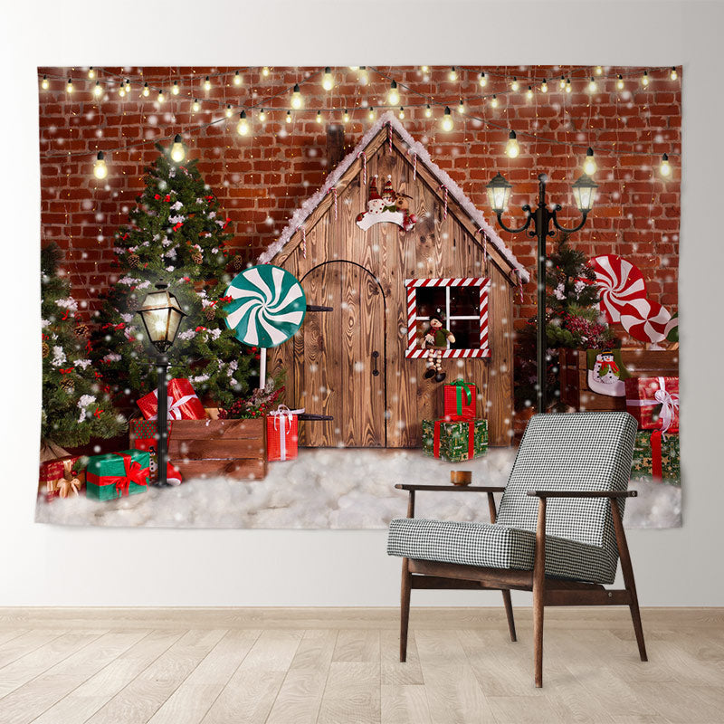 Aperturee Snowy Cabin Candyland Shiny Holiday Xmas Backdrop