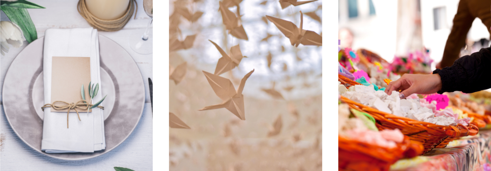 Ideas for incense paper crafts. A scented place card, origami, and confetti.