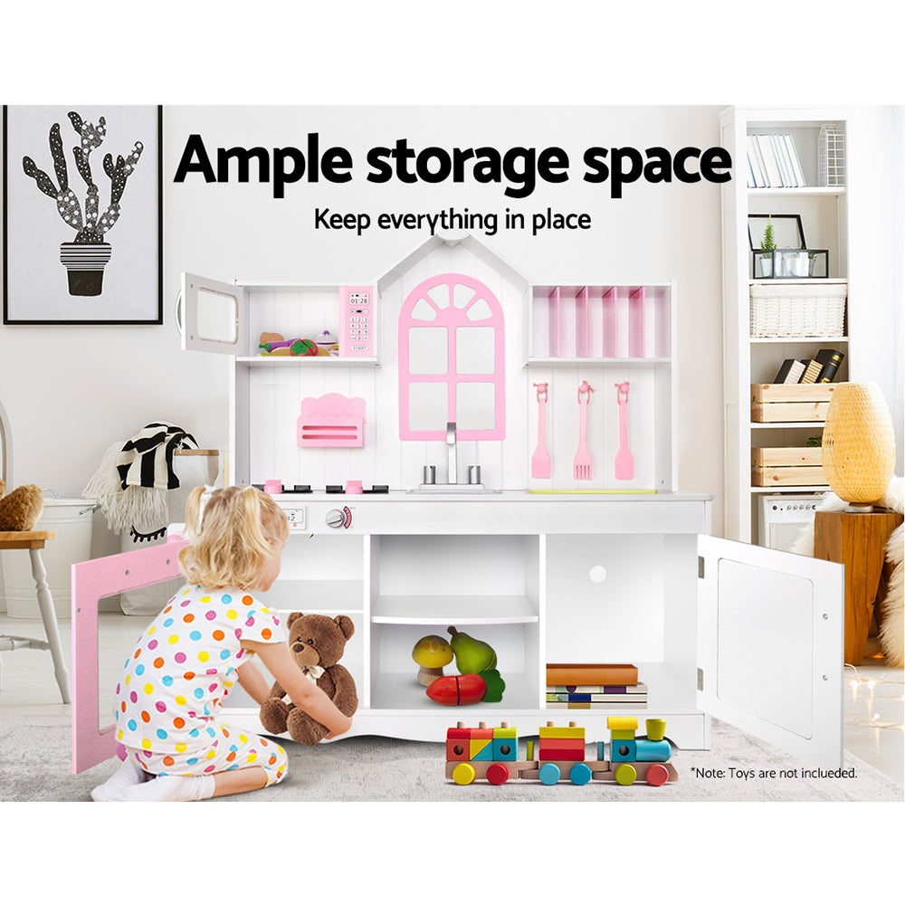 white and pink wooden kitchen