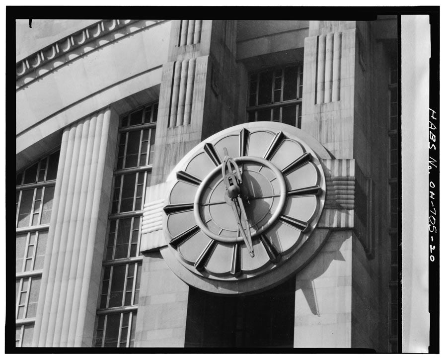 Union Terminal Clock in 1933 with skeleton hands