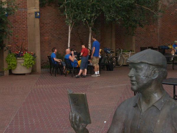 Ken Kesey Statue Eugene Oregon and members of Samba Ja