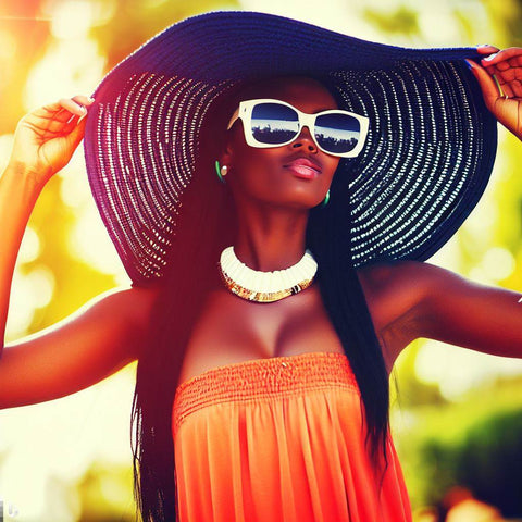 A Woman in Summer Hat and Sunglasses