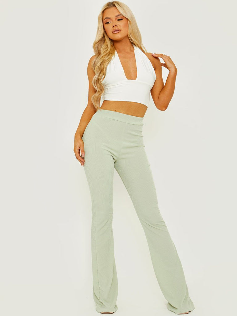 Camila Ribbed Flared Trousers In Camel – Vivichi Limited