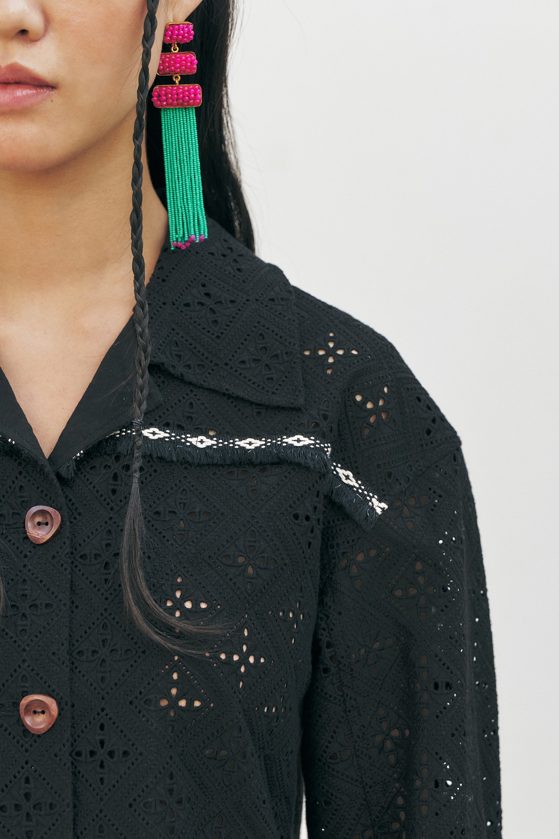 Black Lace Embroidered Ethnic Jacket, Black