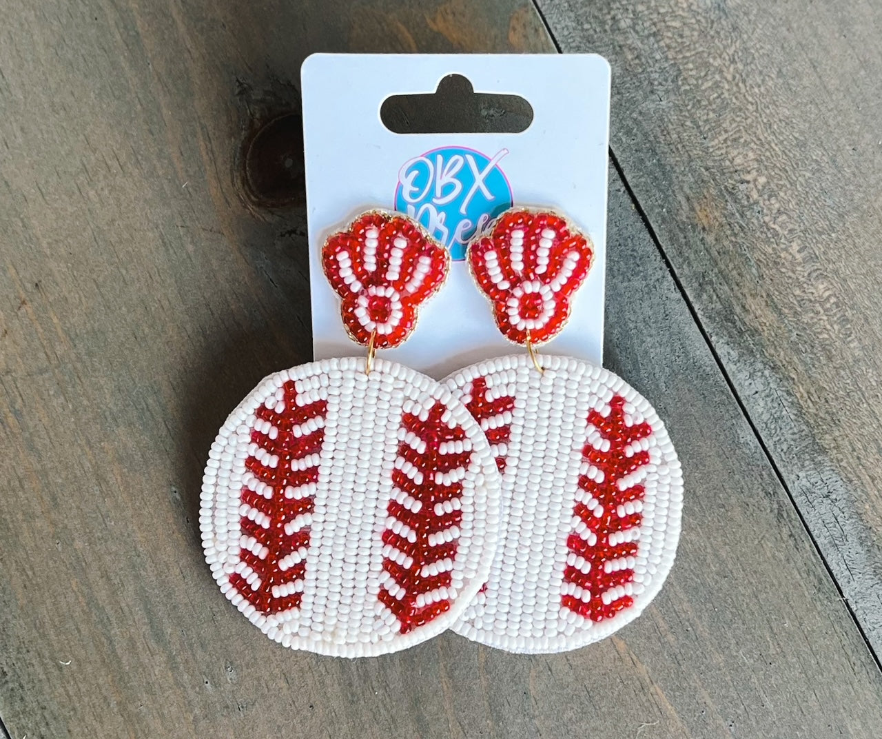 Baseball with Mitt Seed Beaded Drop Earrings.