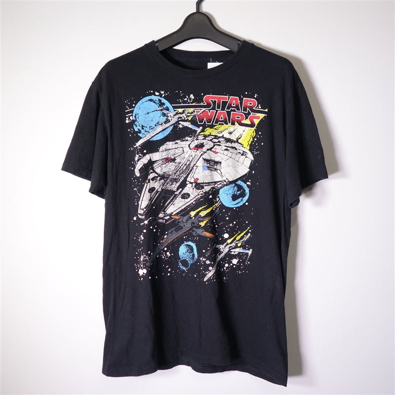 90's スターウォーズ　Tシャツ　ミレニアムファルコン　バックプリント　黒　Ｍダースベイダー