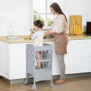Qaba Step Stool with Safety Rail and Support Handles Kitchen Counter Step-up Helper
