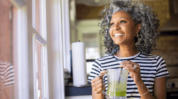 Mature black woman with good skin and no signs of aging. 