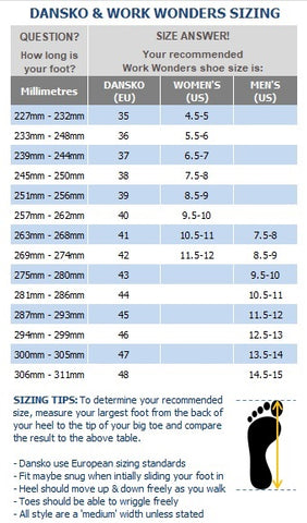 dansko shoe size guide