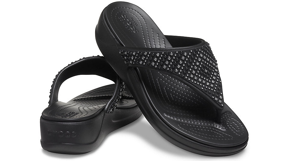 Crocs Monterey Shimmer Wedge Flip Black – Sole Central