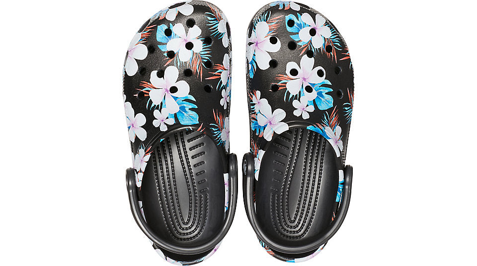 black flower crocs