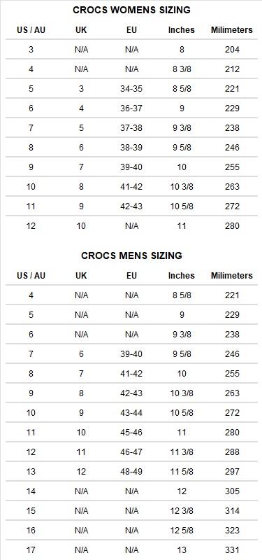 crocs kids size chart