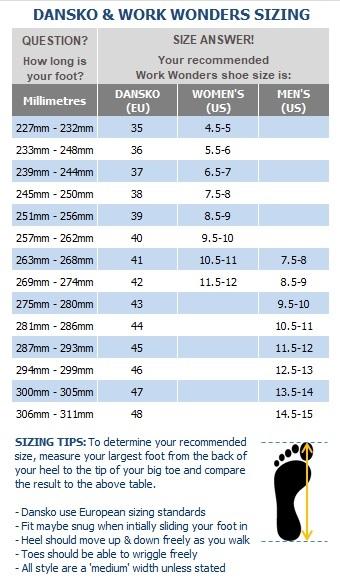 Dansko 37 Size Chart