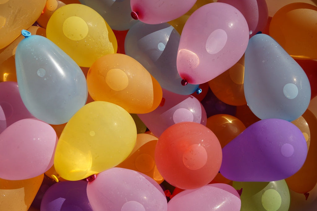 Aerial shot of water balloons filled up with water