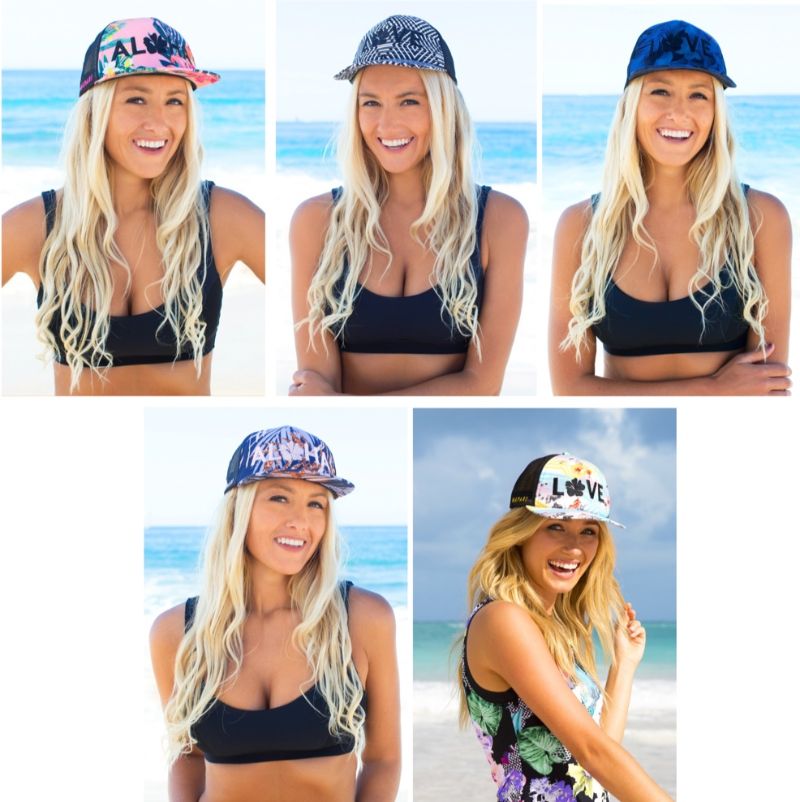 Beach Mesh Hats in Daiquiri, Illusion, Midnight Blues, Sparkle, and Vintage Folly 