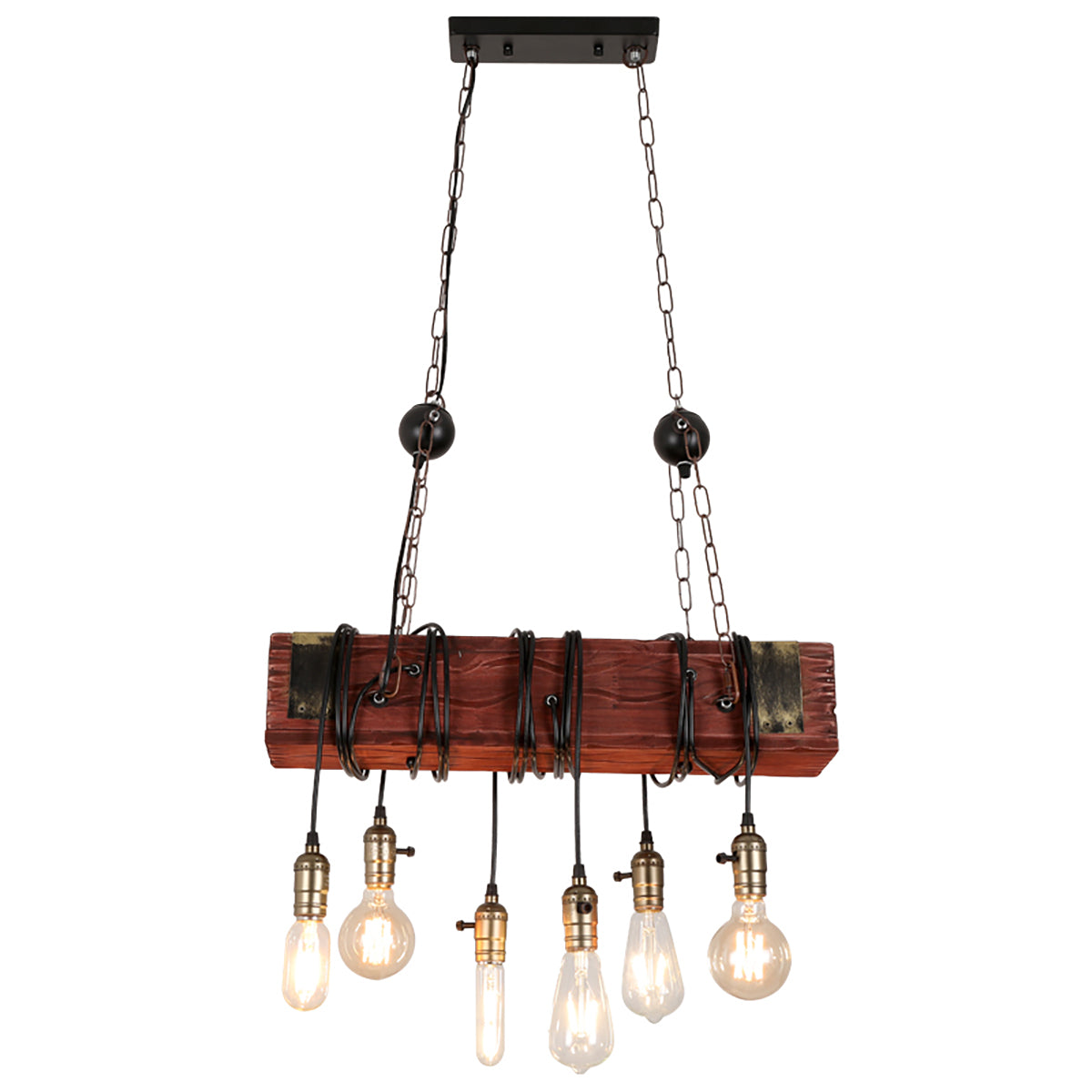E26x6 Light Wooden Chandelier Industry Restaurant Pendant Lamp Art Ceiling Decor AC110-240V