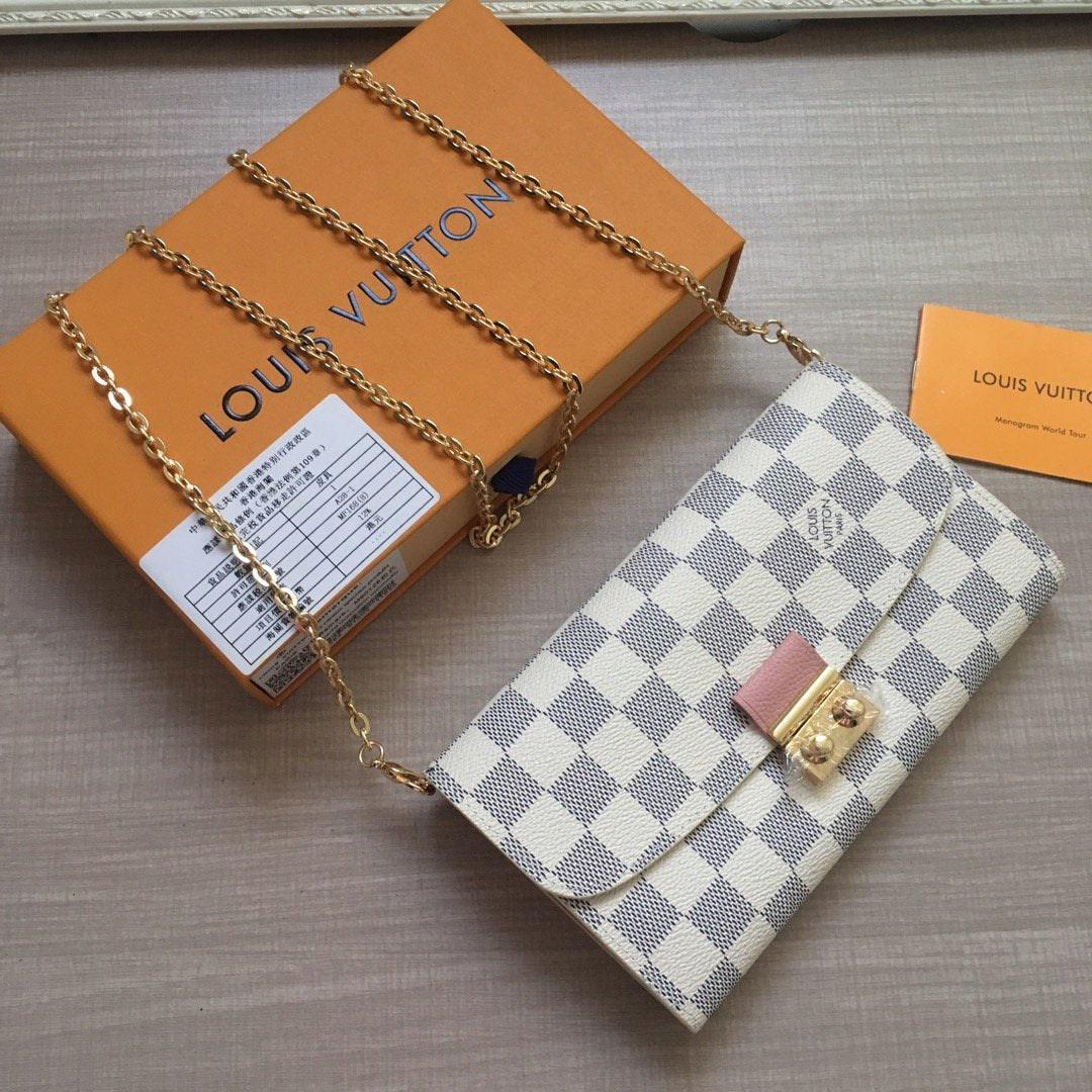 LV Louis Vuitton DAMIER CANVAS CHAIN HAND BAG WALLET