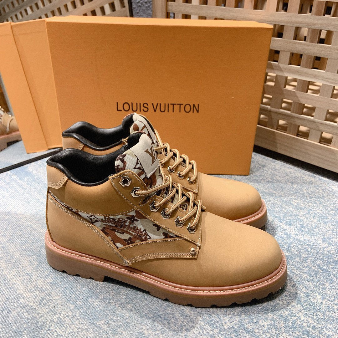 LV Louis Vuitton Men's Fashion High Top Leather Boots Shoes