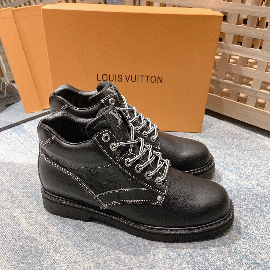 LV Louis Vuitton Men's Fashion High Top Leather Boots Shoes