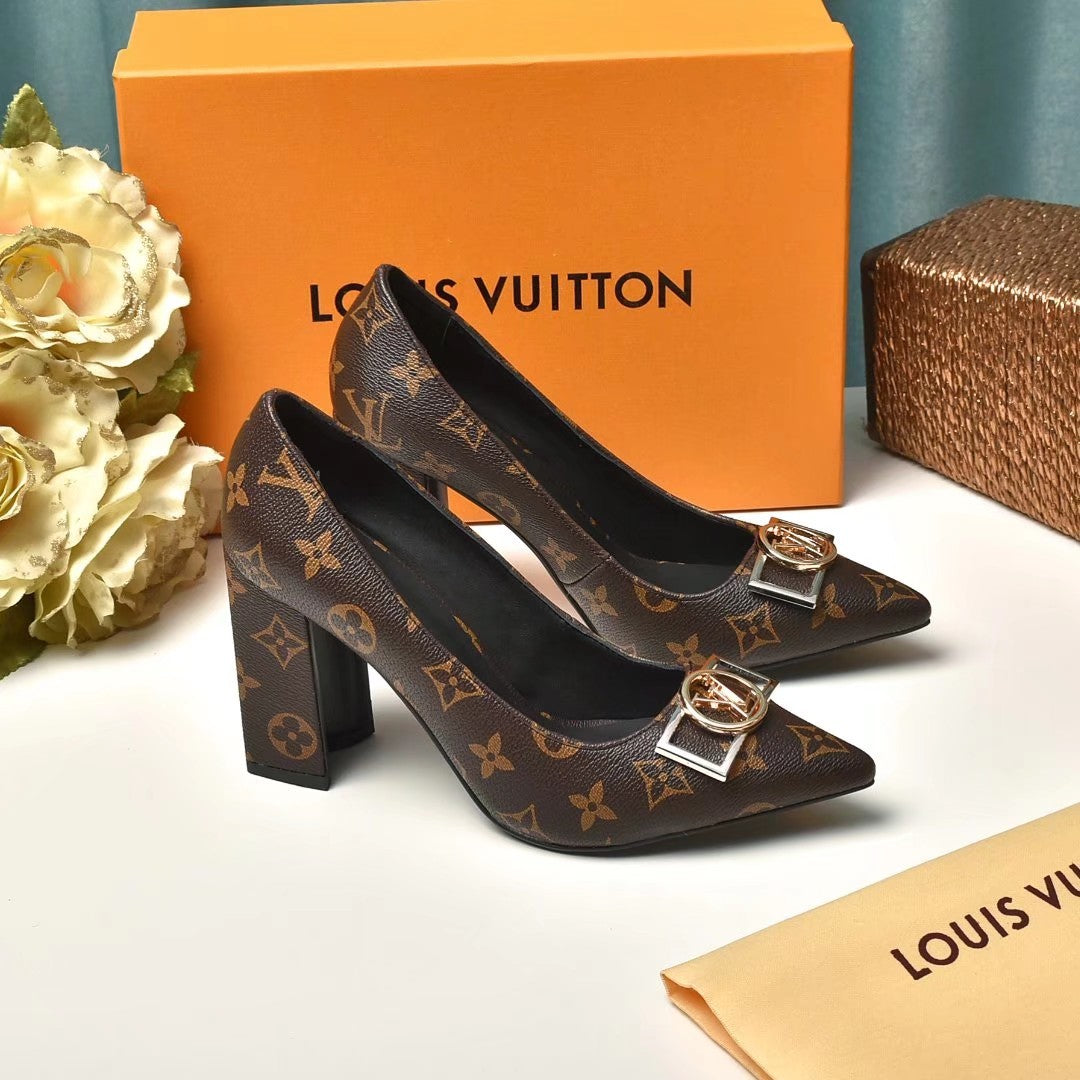 2021 New Arrival LV Louis Vuitton Women's Leather Diccount Slippers Sandals HIGH HEELS SHOES WAR
