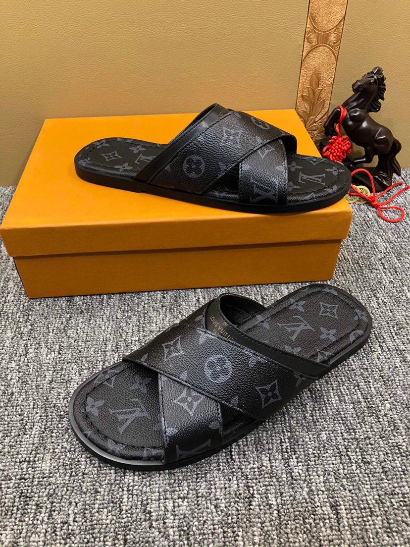 LV Louis Vuitton 2022 Men Fashion Leather Casual Flat Sandal Slippers Shoes