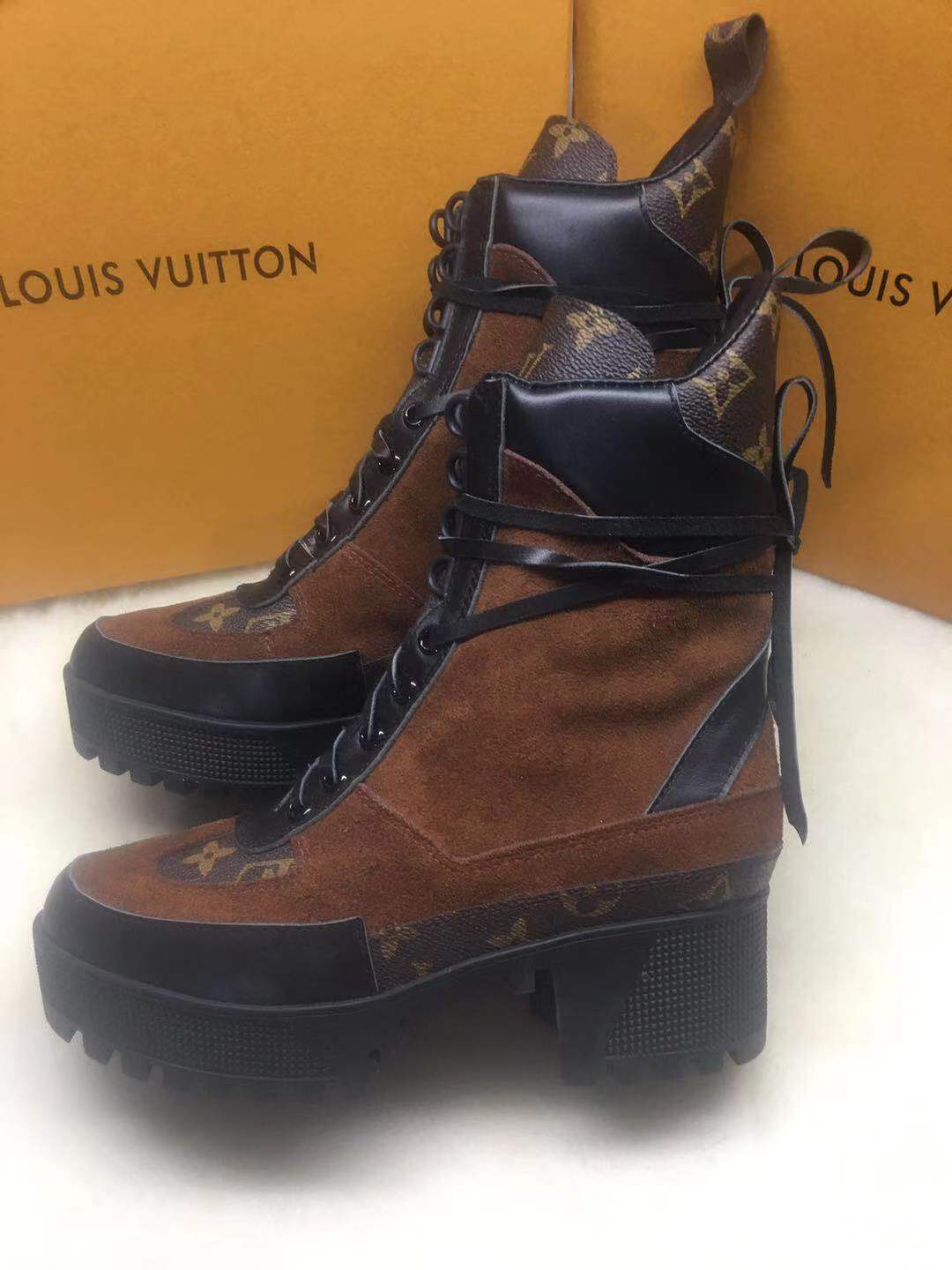 LV Louis Vuitton 2021 NEW Women's Leather Side Zip Lace-up A