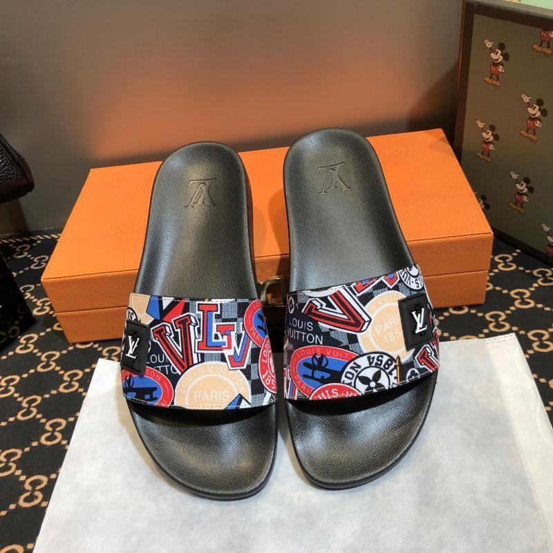 LV Louis Vuitton Men's And Women's Leather Slippers Sand