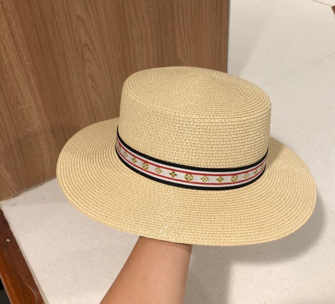 LV louis vuitton fashion straw hat, men's and women's lightweight breathable travel hat