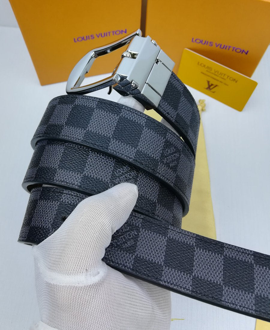 LV Louis Vuitton 3.4 CM Width Classical Fashion Men Women Smooth Leather Buckle Skin Belts 9