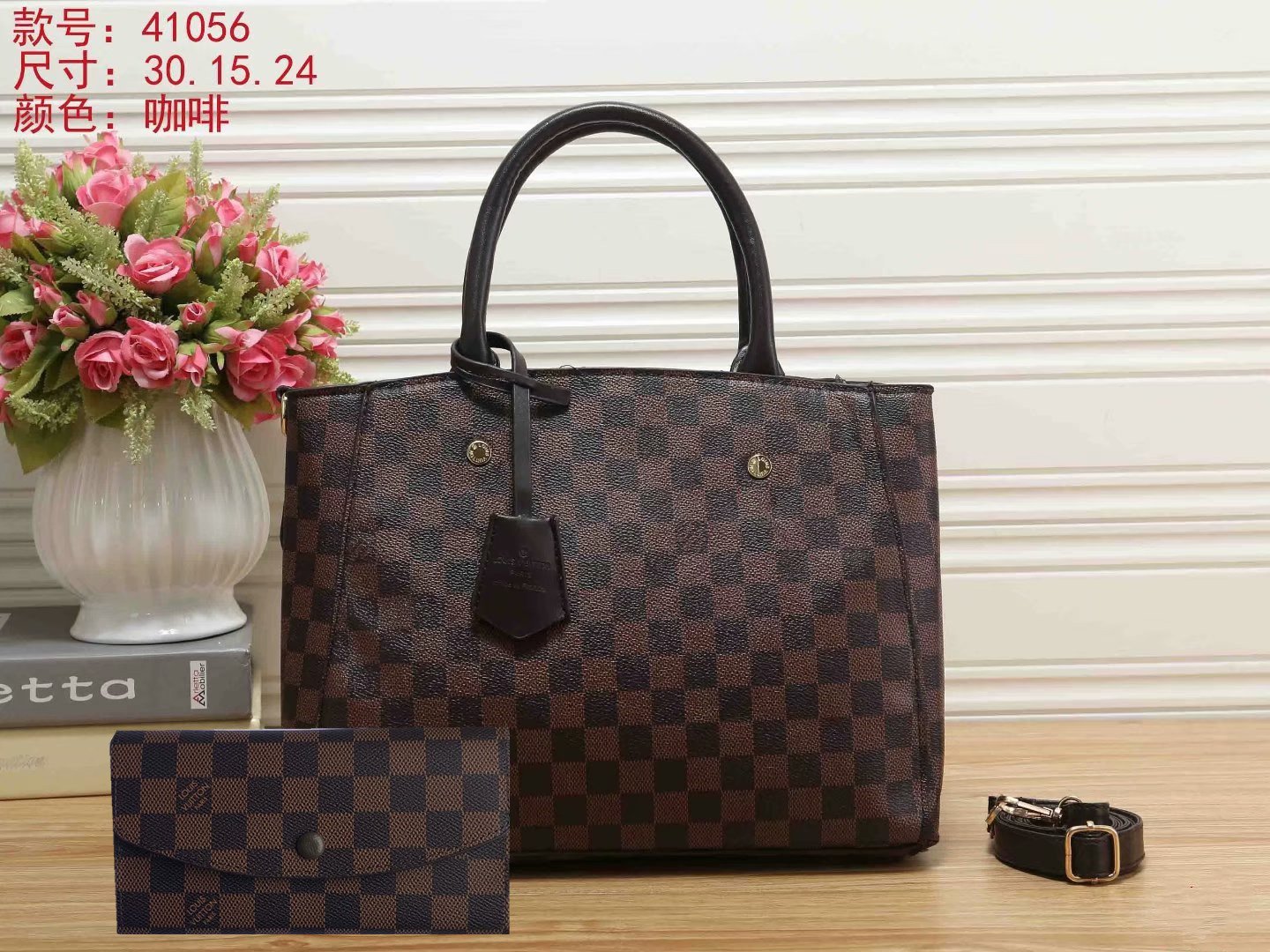 Cheap LV Louis Vuitton Women Monogram Canvas  Shopping Bag Shoulder Bag Wallet Two-Piece Set4