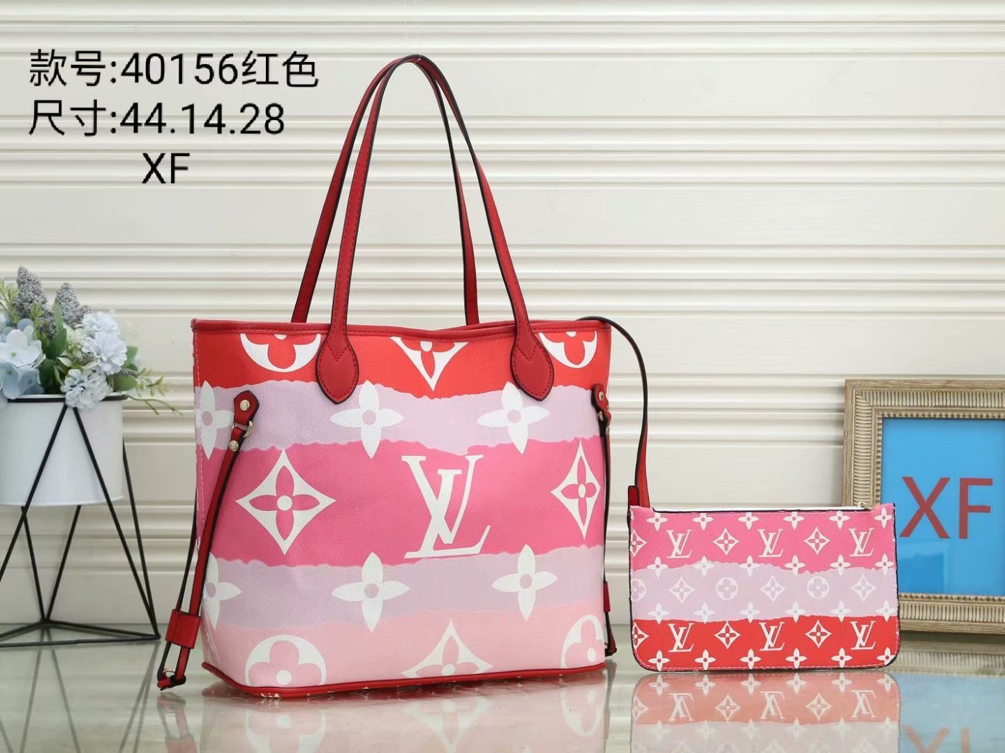 Cheap LV Louis Vuitton Women Monogram Canvas  Shopping Bag Shoulder Bag Wallet Two-Piece Set