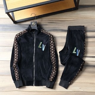 LV Louis Vuitton 2022 New Men Fashion Plush Suits Sweater Zipper Hoodies Jacket Coat  Pants Trousers