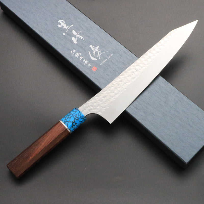 黒崎優　「閃光・鋭」牛刀 包丁 210mm ウエンジ柄ターコイズ桂　Yu Kurosaki 