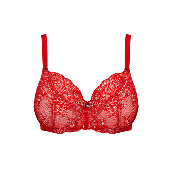 Peony Lace Full Cup Bra - Premium Support - Savvy Red