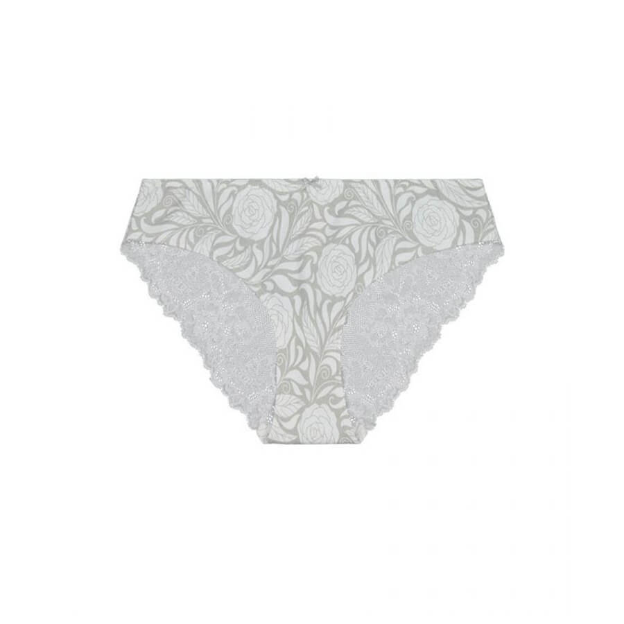 Signature Print Lace Bum Bikini Brief - White Ice Rose