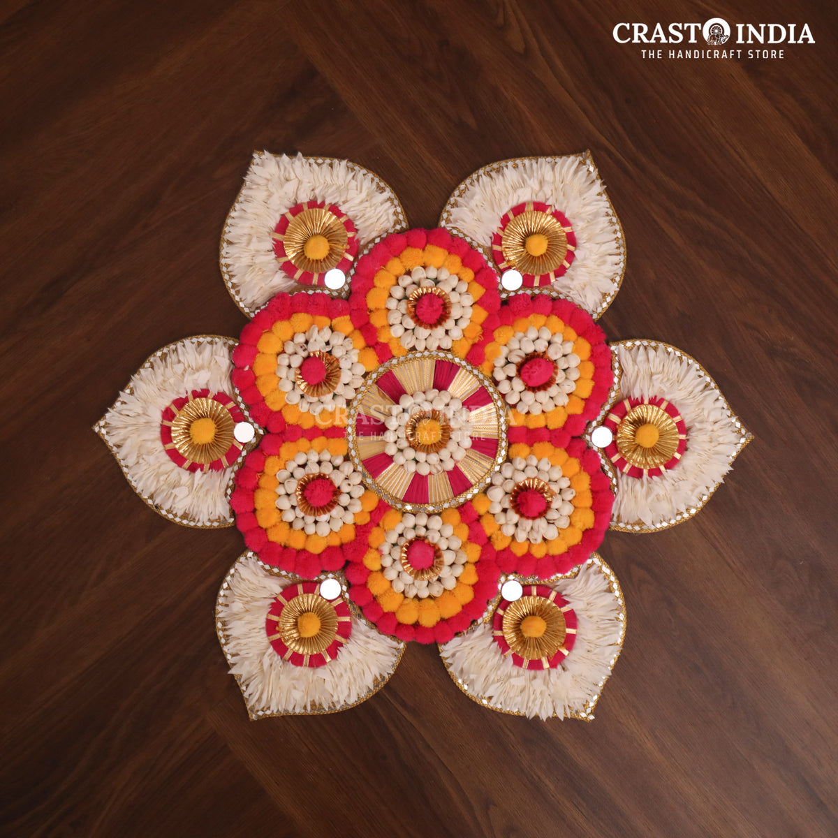 CRASTO INDIA HANDCRAFTED BIG RANGOLI DECOR WITH POMPOM AND GAJRA ...