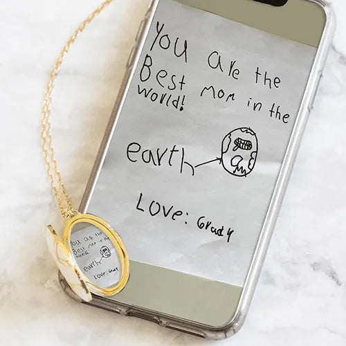 childs personal writing to mom and Monica Rich locket