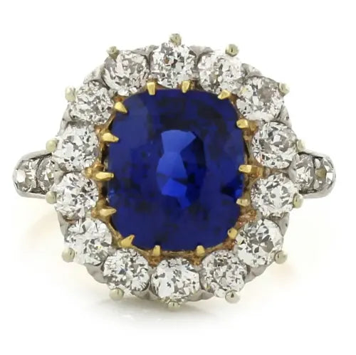 Retro blue gemstone and diamond ring