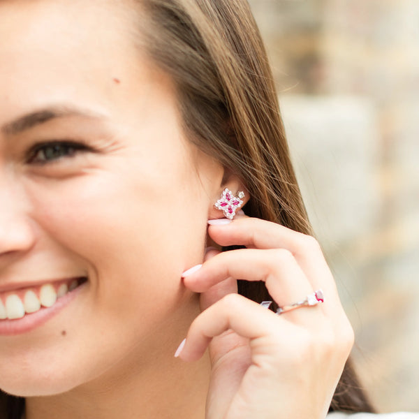 Red gemstone earring and ring