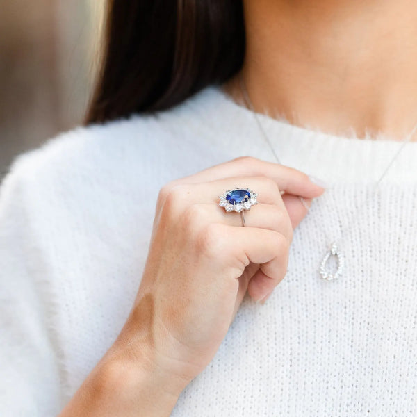 Blue and diamond gemstone ring