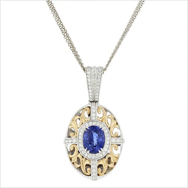 Blue gemstone and diamond pendant