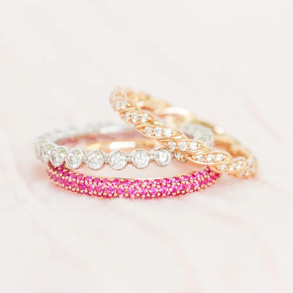 Pink and gold stackable rings