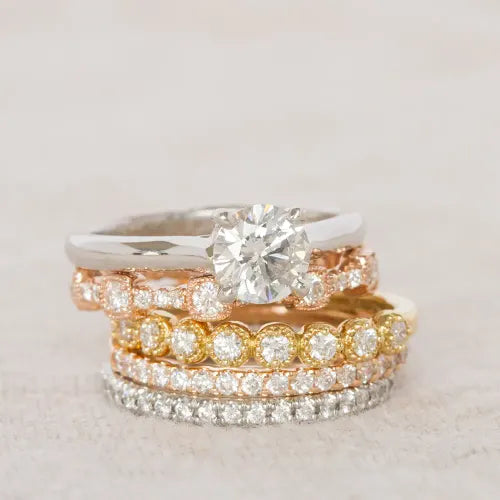 Diamond engagement ring and diamond wedding bands