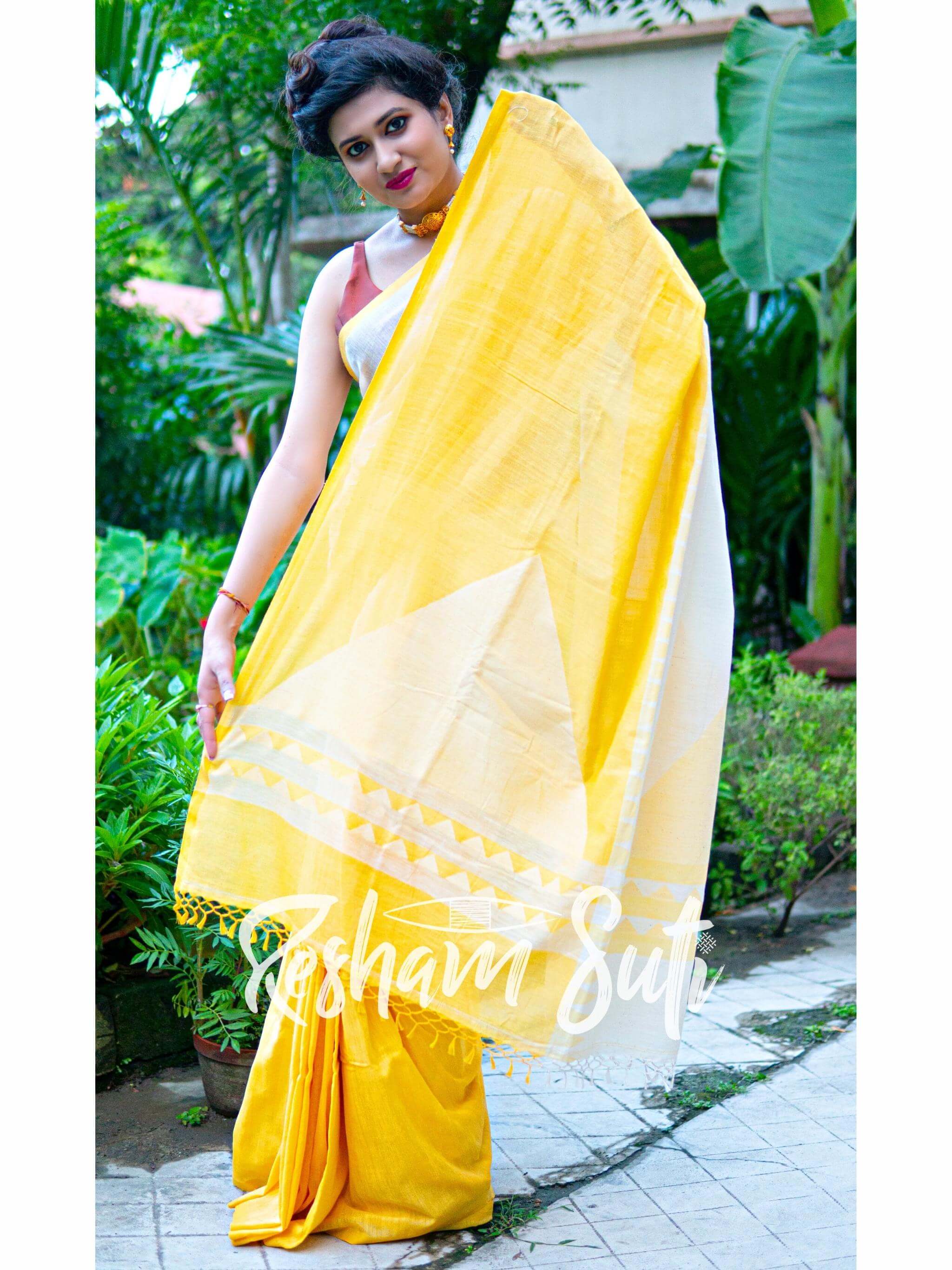 Organza Party Wear Saree in Yellow with White Embroidery - Rsm Silks Online