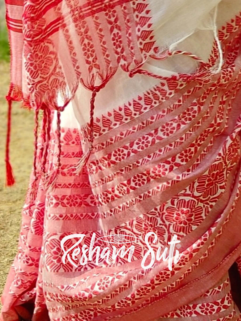 Buy Begampuri Cotton Red White Saree - Sajda – Resham Suti