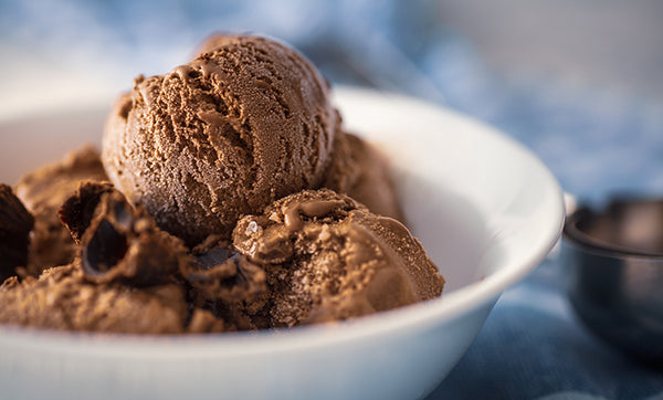 chocolate ice cream scooped into bowl