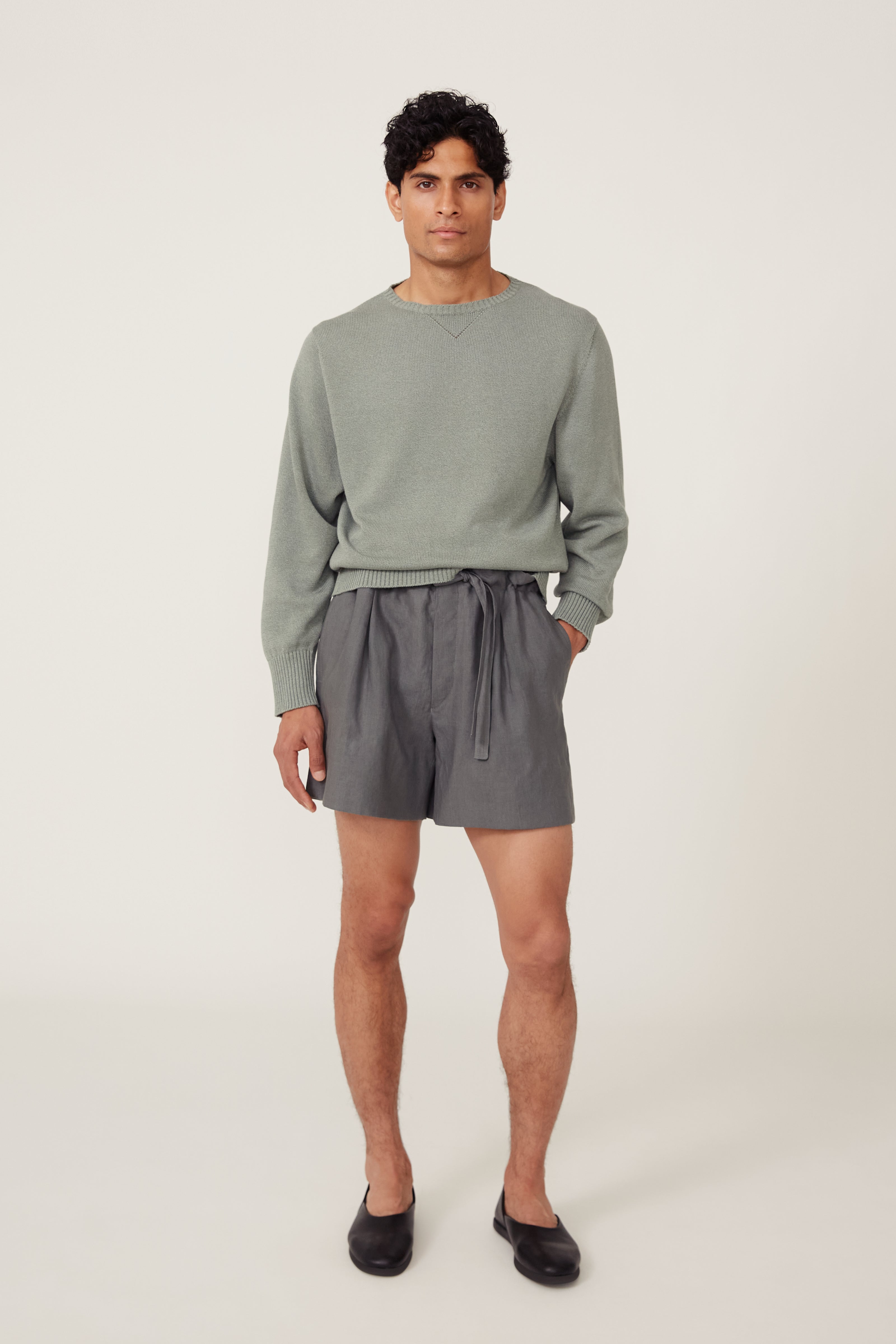 Drawstring Short (Mid Grey Washed Linen)