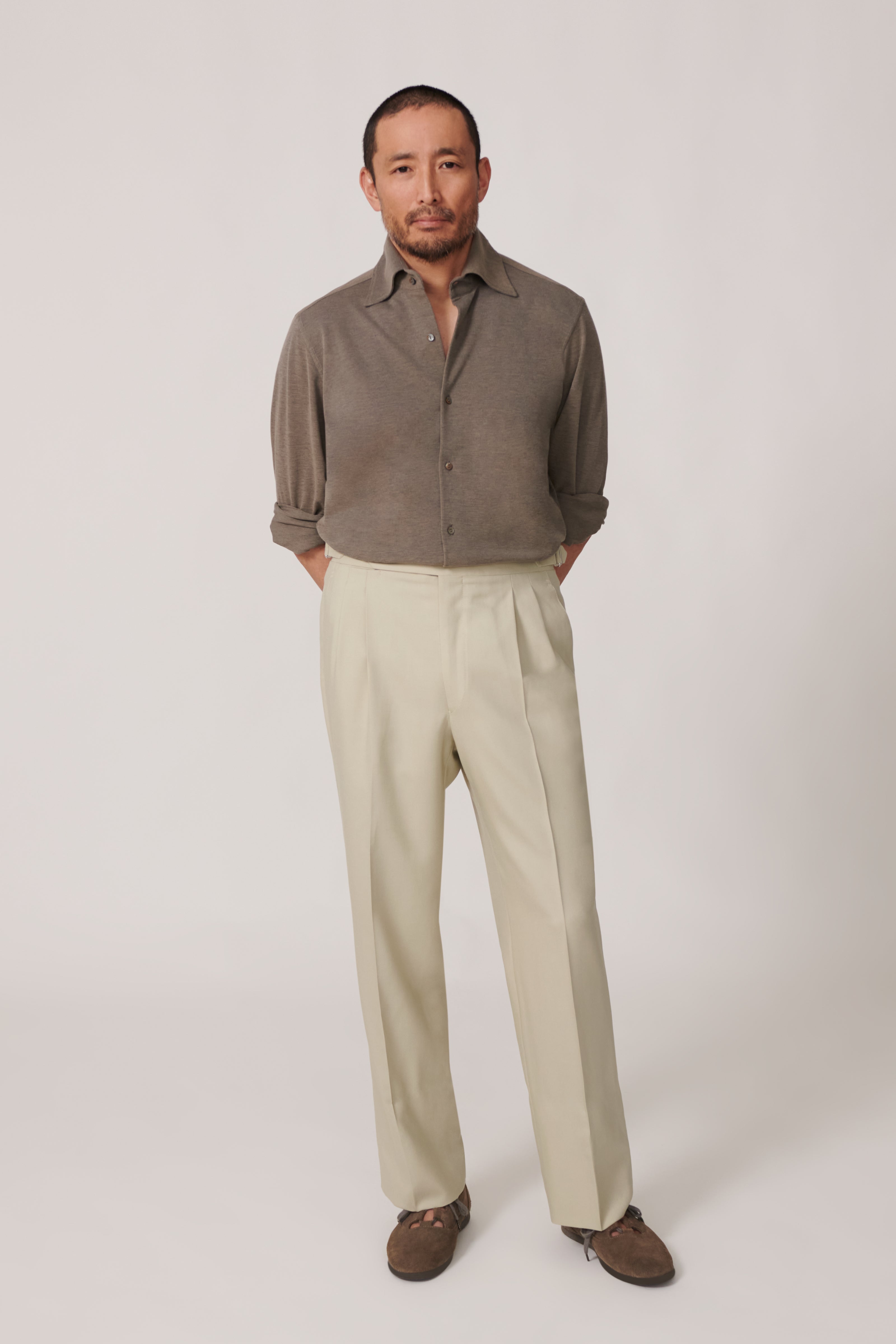 Double Pleat Trouser (Pistachio Tropical Wool Silk)