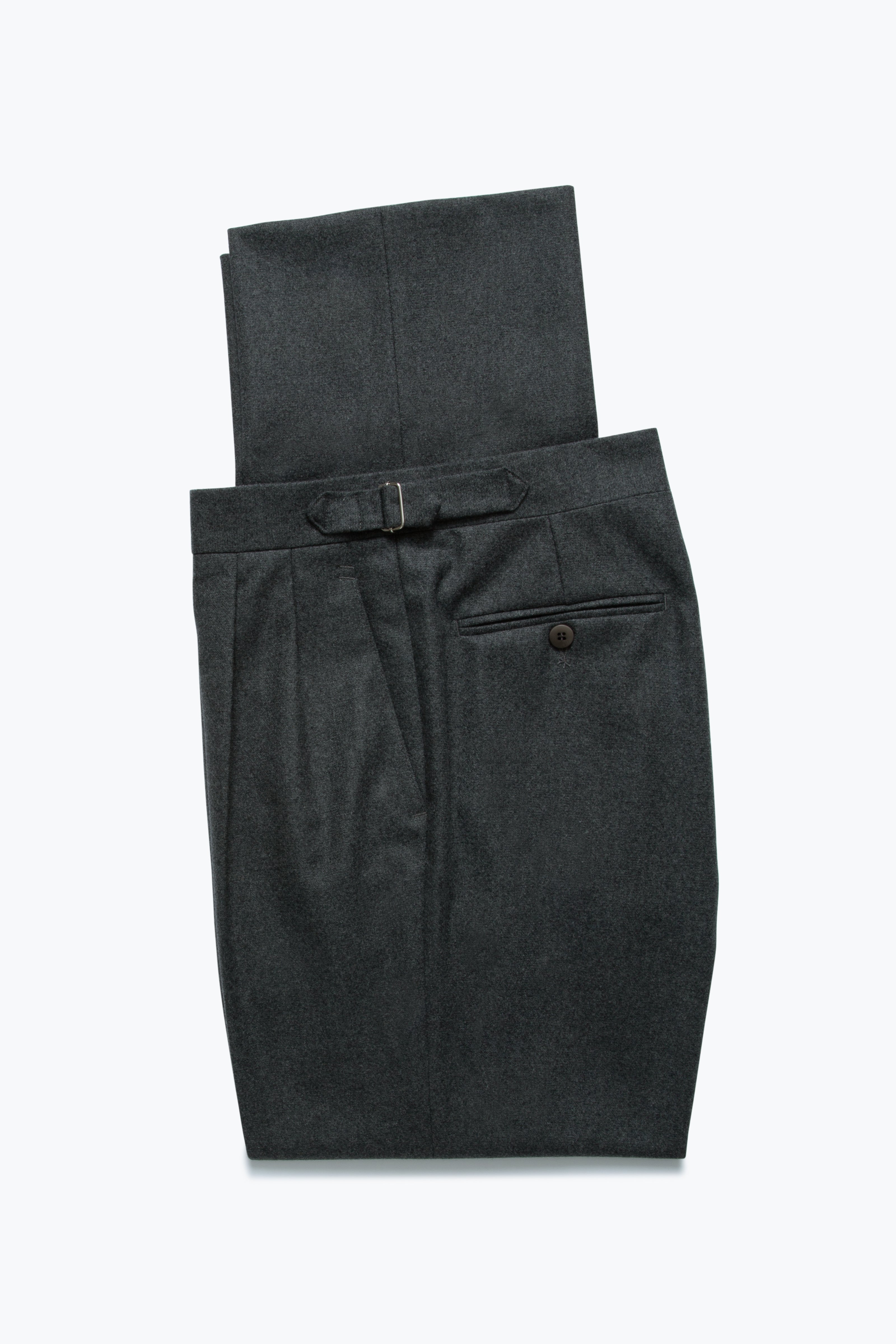 Double Pleat Trouser (Anthracite Moss Flannel)